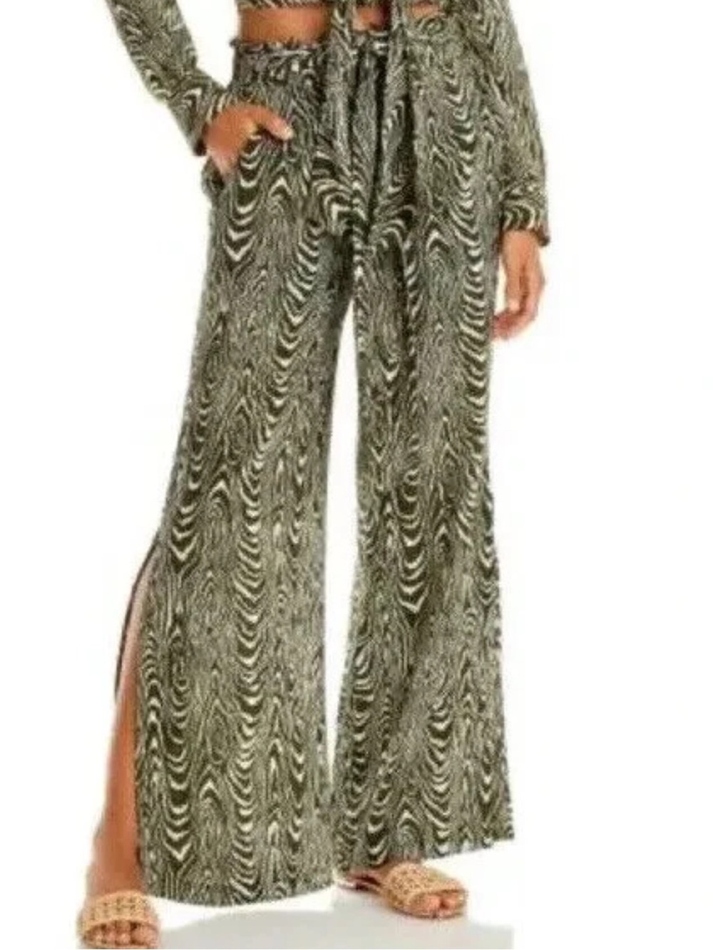 Jonathan Simkhai Moire Kinzley Printed Wide Leg Pants - Picture 3 of 6
